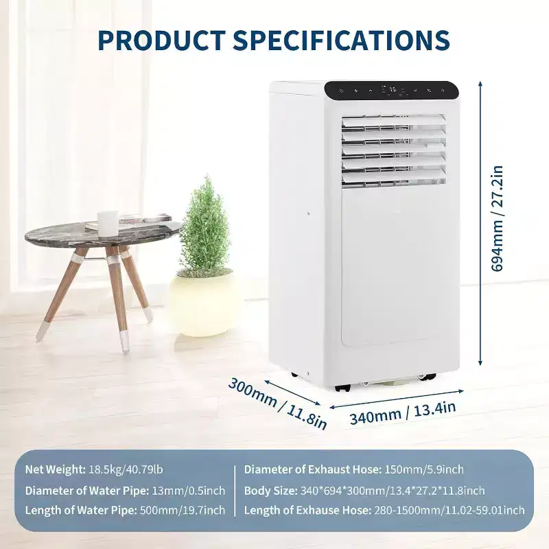 Acekool 8,000 BTU Portable Air Conditioner, 4-in-1 AC Dehumidifier Fan, for Rooms up to 350 Sq. Ft, Timer, Remote, Easy Move