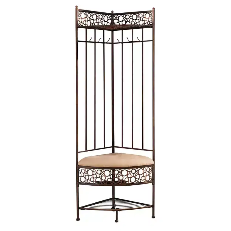 Kings Brand Furniture Salini Metal Corner Entryway Hallway Storage Bench with Coat Rack