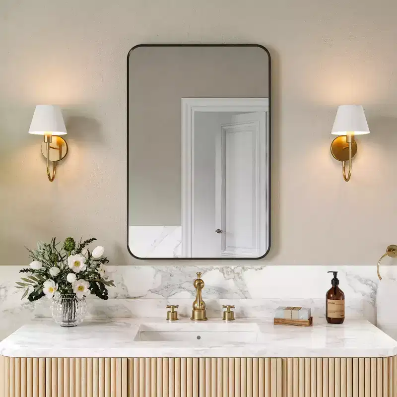 Matte Bathroom Mirror, Rounded Rectangle Vanity Mirror for Over Sink,Wall Mirror,HD Tempered Glass & Anti-Rust Aluminum Frame