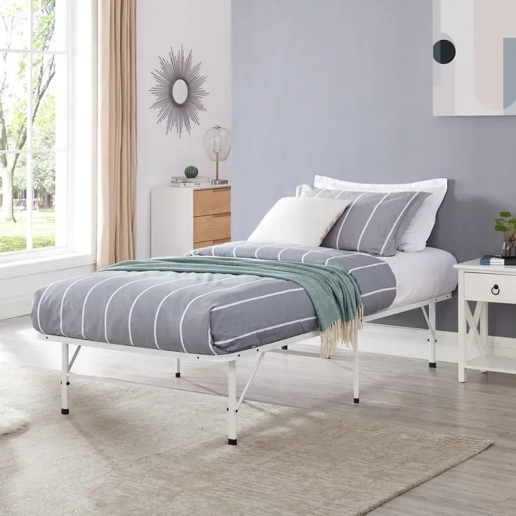 14 Foldable Metal Platform Bed Frame Mattress Foundation with Box Spring Replacement
