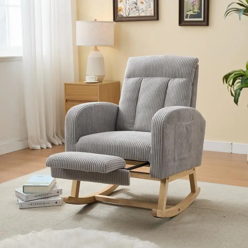 Upholstered Nursery Glider Rocker with Solid Wood Base
