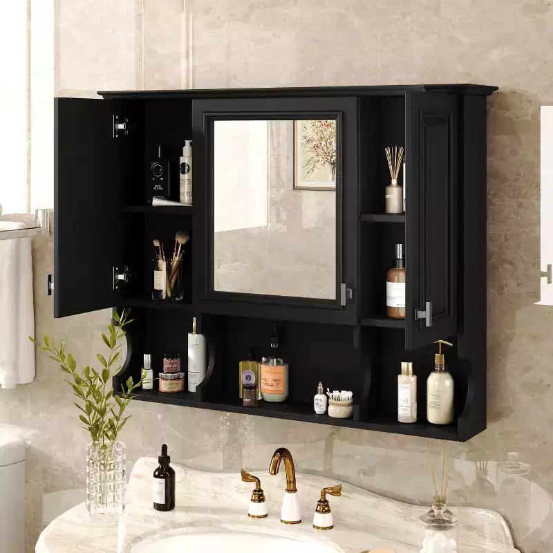 GDFStudio Dominic 35 Modern Bathroom Wall Mounted Mirror Cabinet with 3 Open Shelves