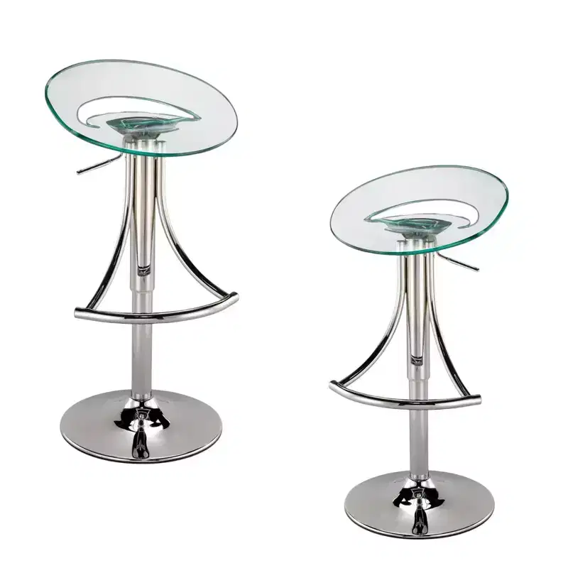 Clear and Silver Metal and Heavy Duty Plastic Low Back Adjustable Height Bar Chair