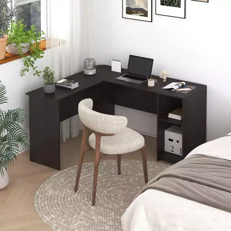 HOMLUX L Shaped Computer Desk 53 Corner Study Writing Desk w/Open Compartment & 2 Cable Management Holes