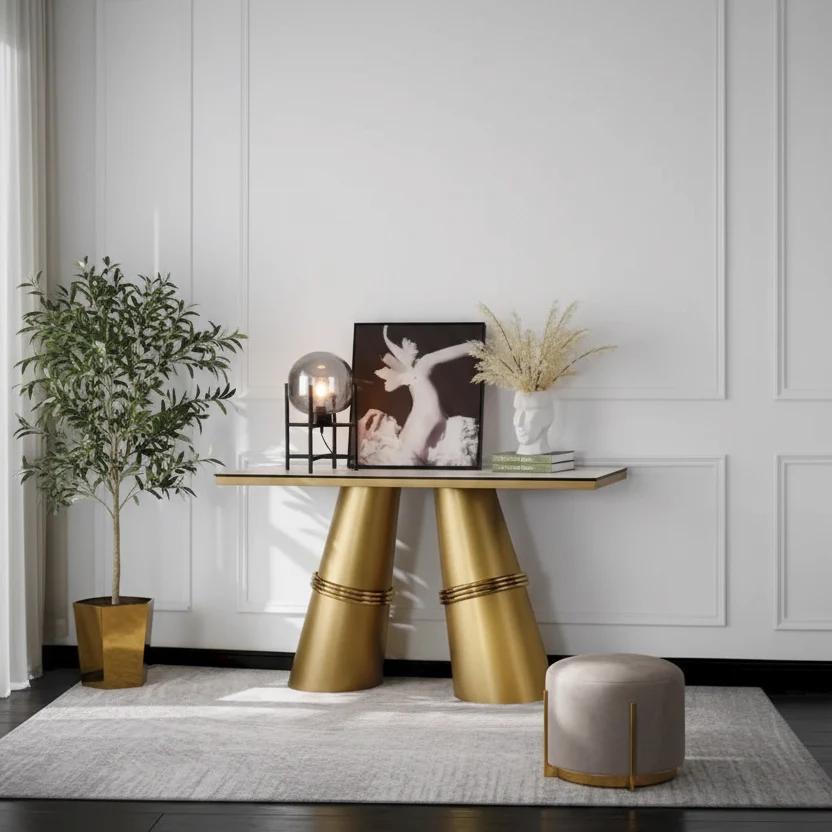 60-Inch Rectangular Glass Console Table with Metal Base
