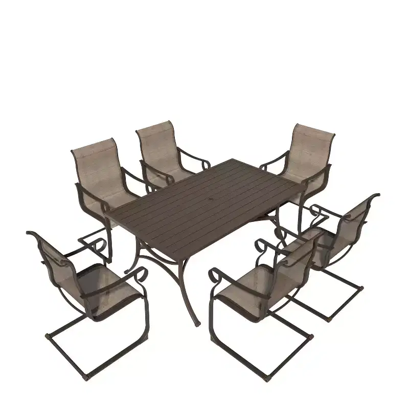 Mondawe 7-Piece Outdoor Steel Textiliene Dining Set With 6 Chairs & 1 Umbrella Hole Table