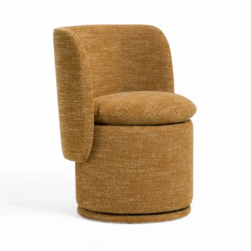 Reno Nori 26 Inch Swivel Dining Chair, Yellow Polyester, Solid Poplar Wood