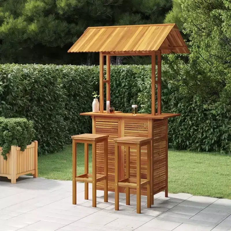 vidaXL Patio Bar Set Garden Outdoor Balcony Table and Chair Solid Wood Acacia