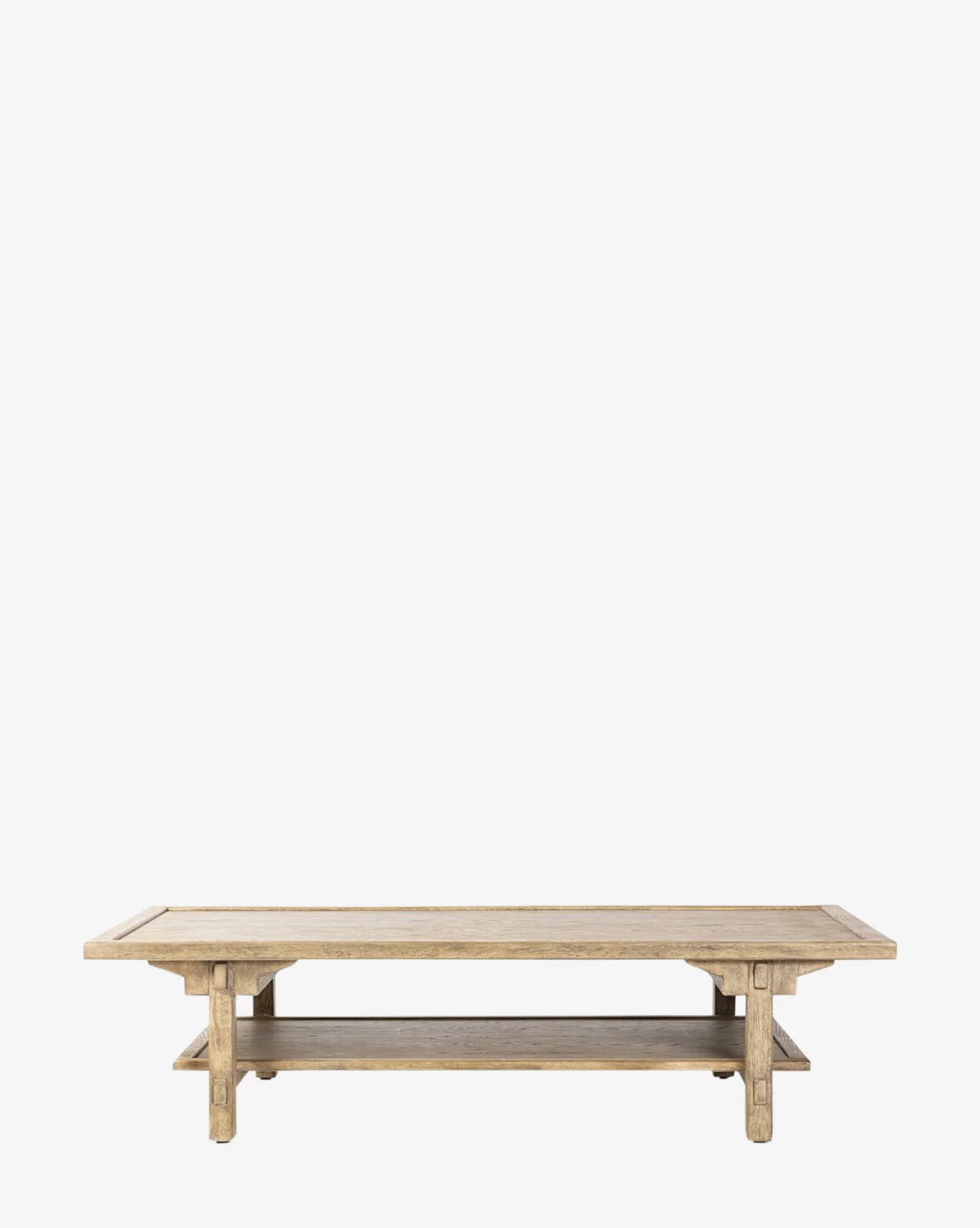 Rustic White Oak Coffee Table with Distressed Finish & Farmhouse Structure for Living Room