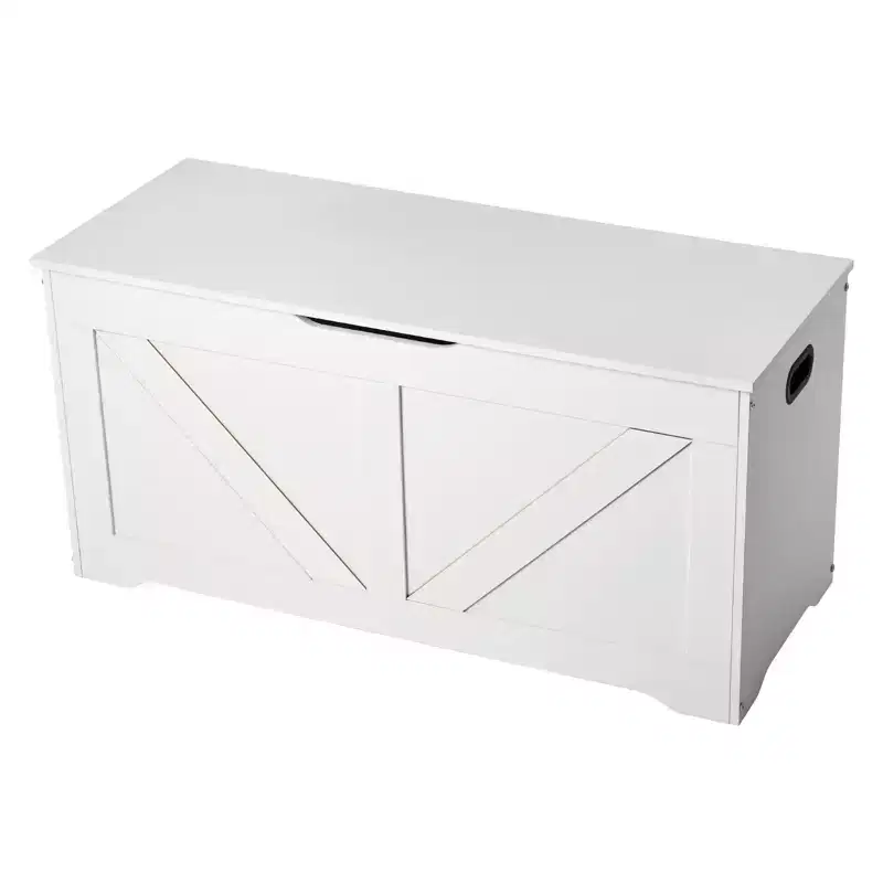 White Kids Storage Bench with Lid – 1-Seat Wooden Toy Box for Playroom