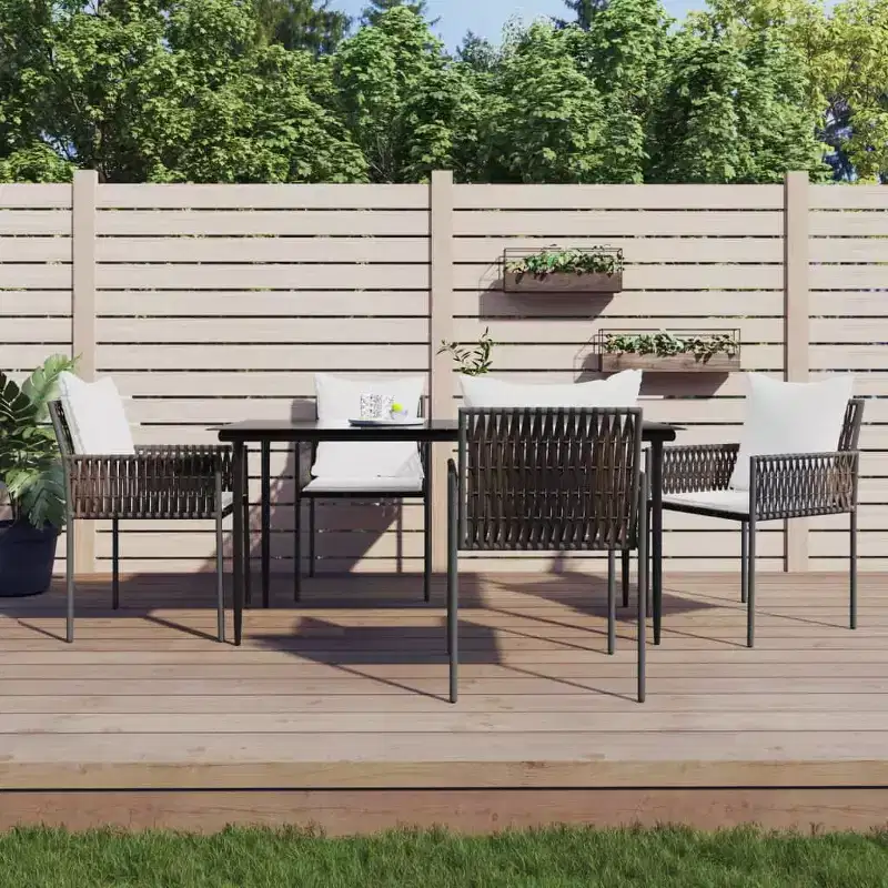 vidaXL Garden Dining Set with Cushions, Poly Rattan and Steel