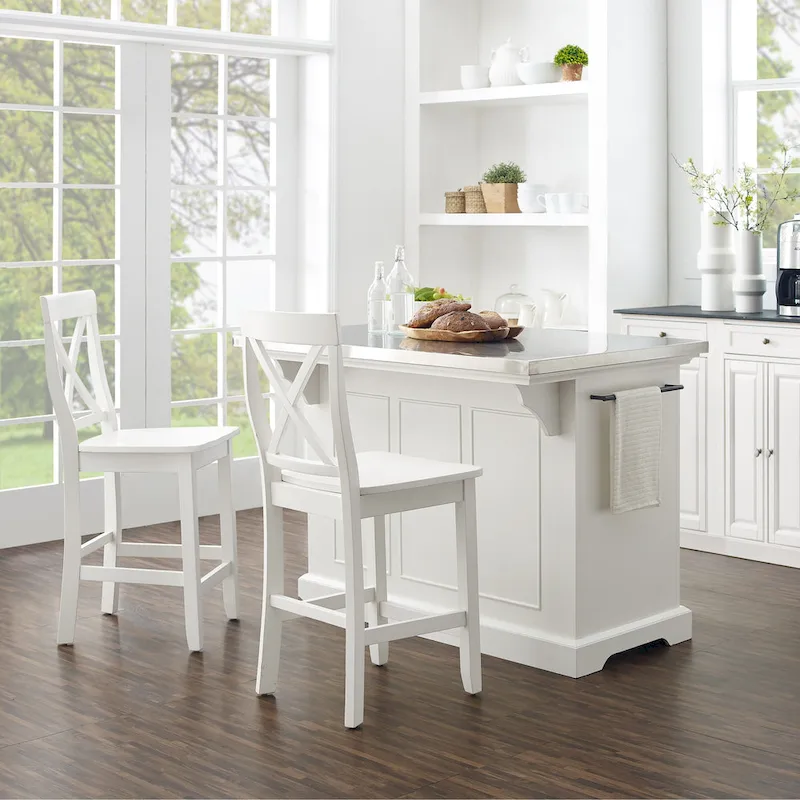 Crosley Julia Stainless Steel Top Island W/X-Back Stools - 50 W x60 D x41 H
