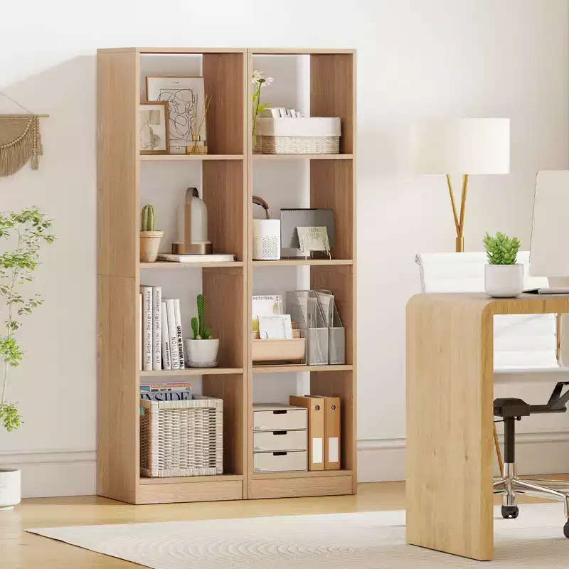 2PCS 5-Tier Corner Bookshelf, Storage Display Organizer with 4 Cubes
