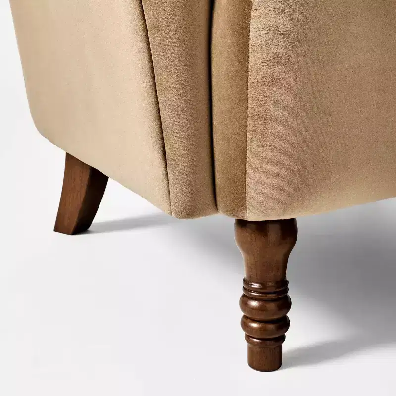 Turned Leg Velvet Accent Chair Tan