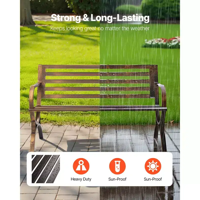 GDFStudio Rashid Modern Metal Patio Bench with Armrests and Slatted Backrest