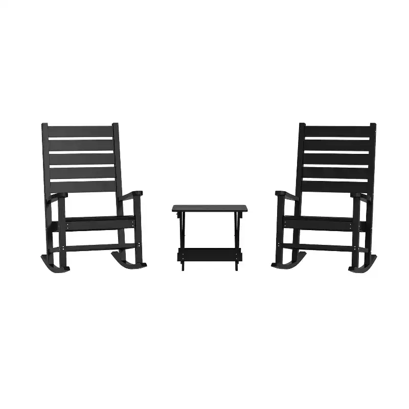 Emma and Oliver 3-Piece Indoor/Outdoor Set with 2 Modern-Style Rocking Chairs with Matching End Table for All-Weather Use