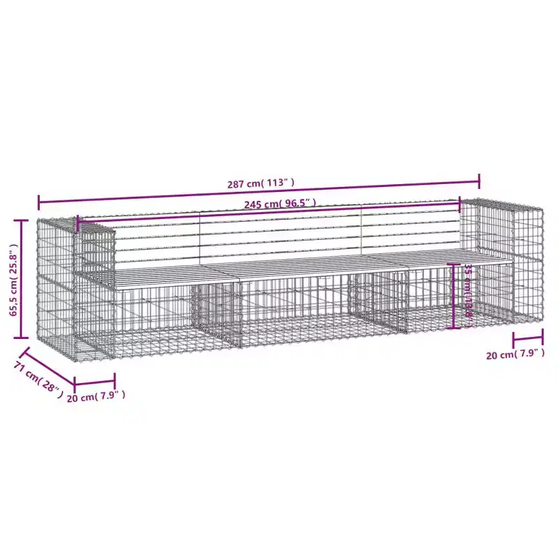 vidaXL Garden Bench Brown and Silver Solid pine wood, Galvanized steel