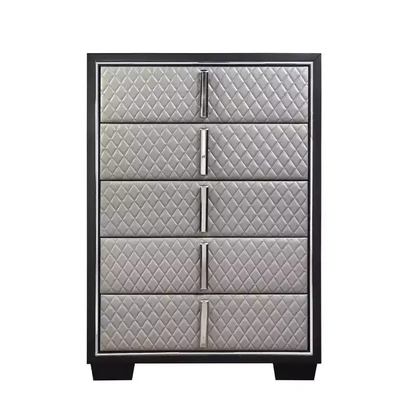 38" Nicola Decorative Storage Drawer Silver Synthetic Leather and Black Finish - Acme Furniture