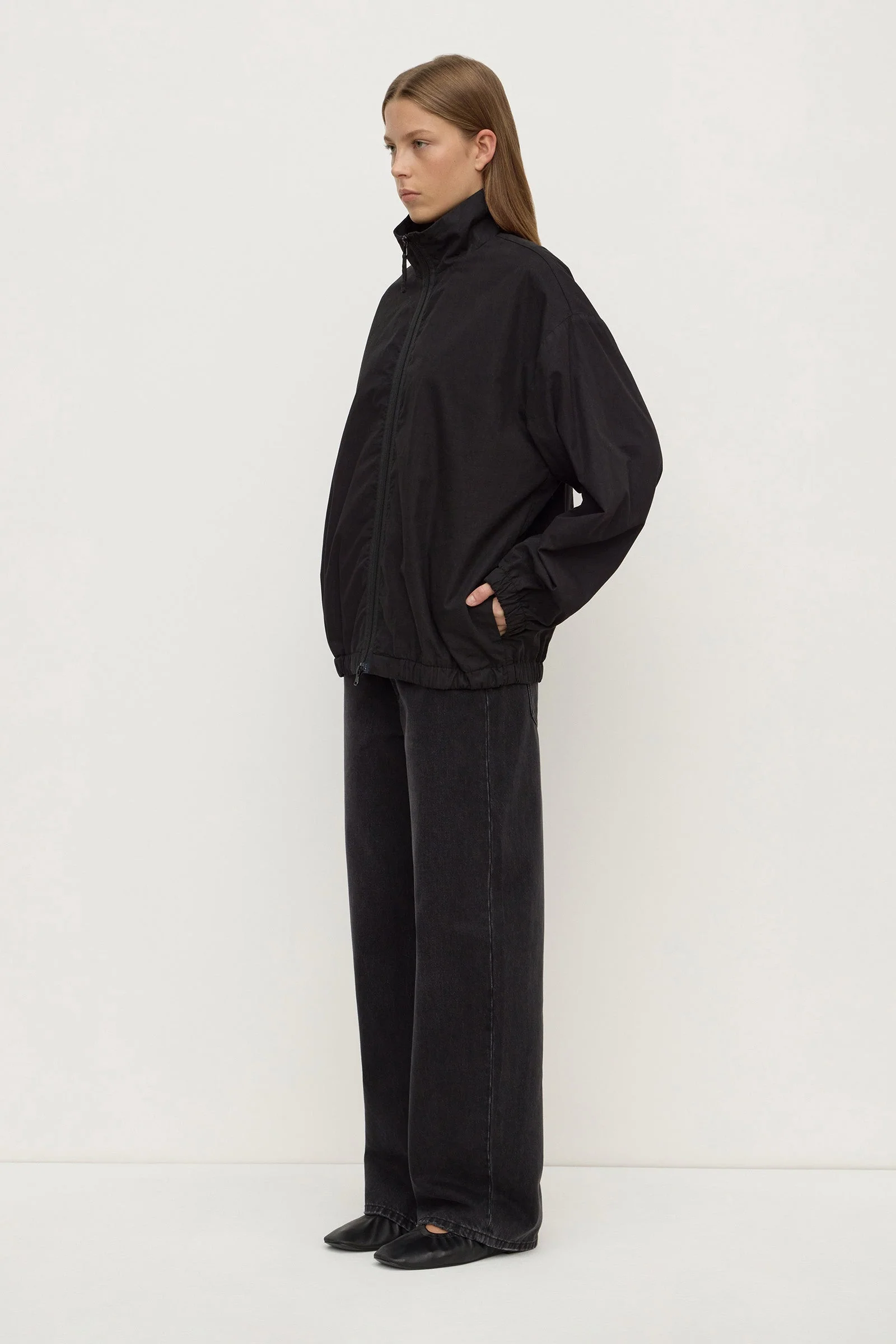 Black Cotton Stand Collar Jacket