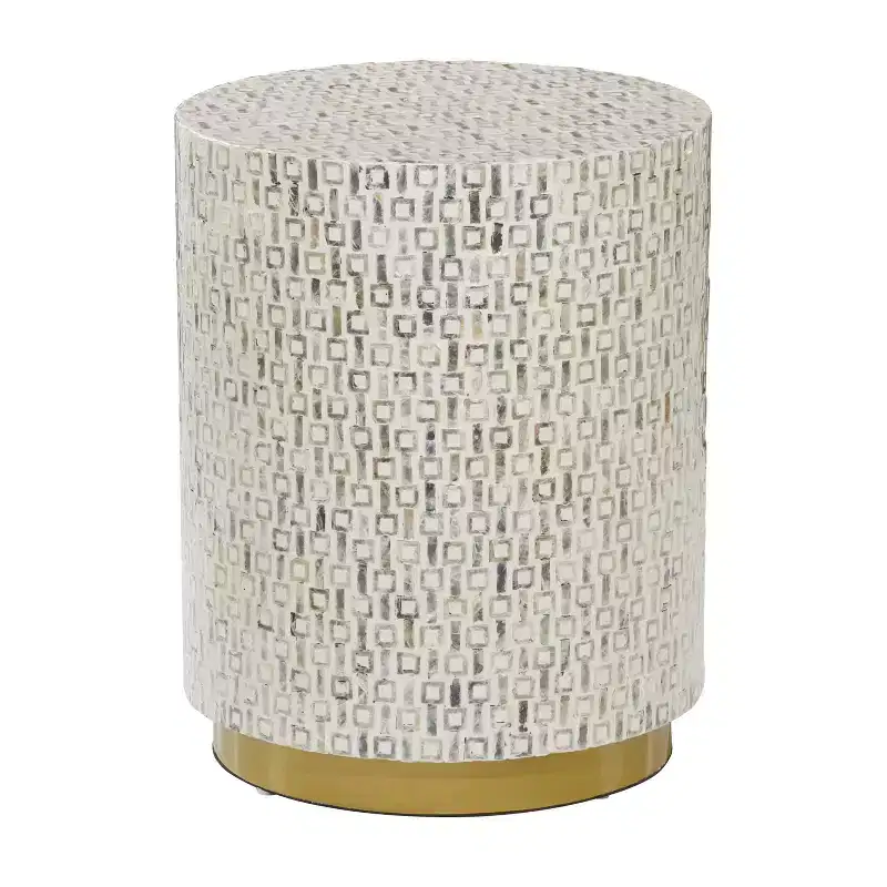 Contemporary Mother of Pearl Stool White - Olivia & May: Modern Round Accent, MDF Frame, Solid Pattern, 22.35" Seat Height