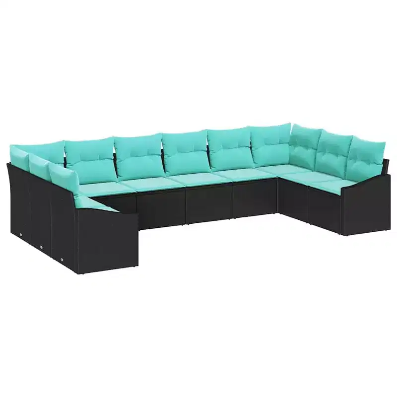vidaXL Garden Sofa Set 10 pcs Black and turquoise Poly rattan - Black and turquoise without table