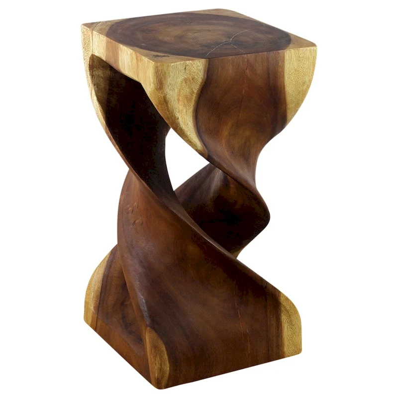 Haussmann Wood Double Twist Stool Table 12 in SQ x 23 in H Oak Oil - 12 x 12 x 23