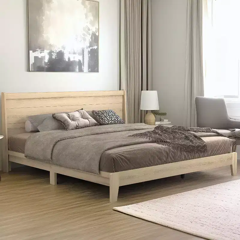 King Platform Bed with Integrated Headboard - Oslo Oak, 12-Piece LVL Slat System