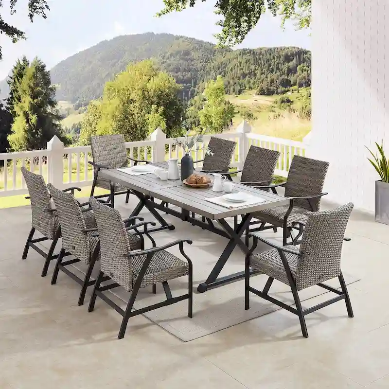 Outdoor Patio Wicker Furniture Dining Set with Arm Chairs and Table