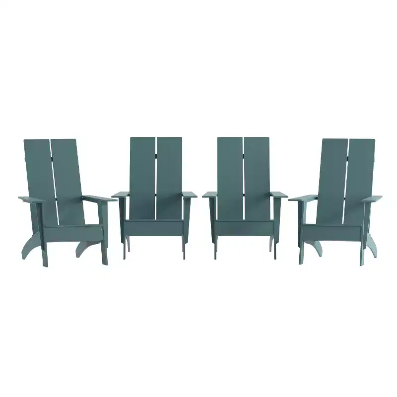 Emma and Oliver Set of 4 Modern Dual Slat Back Indoor/Outdoor Adirondack Style Chairs