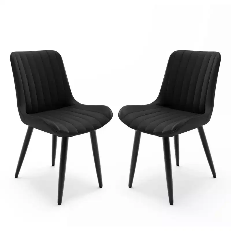 2pk Modern PU Leather Dining Chairs with Thick Cushions & Metal Legs - Armless Side Chairs for Kitchen & Dining Room