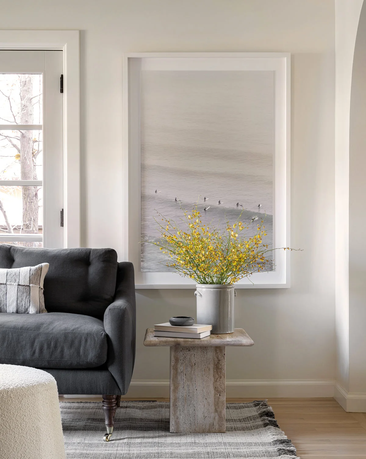 Organic Travertine Stone Side Table with Natural Texture for Living Room
