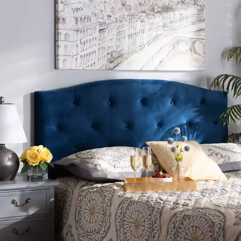 Velvet Fabric Upholstered Headboard, Queen Size