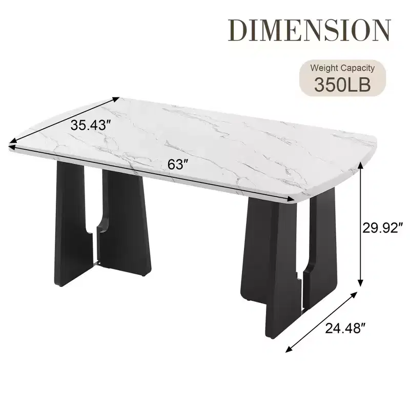 GDFStudio Hawkins 63 Modern Faux Marble Dining Table with Sturdy Geometric Legs