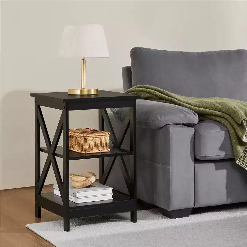 3 Tier Wood End Table with Storage Shelves for Living Room