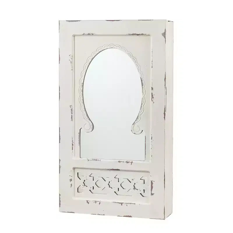 Gilmore Shabby Chic Wall Mount Jewelry Mirror - White - SEI