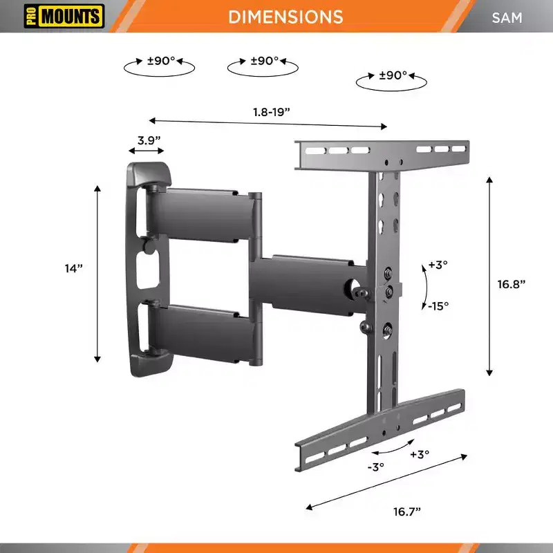 Promounts Full Motion TV Wall Mount for TVs 30 - 65 Up to 80 lbs