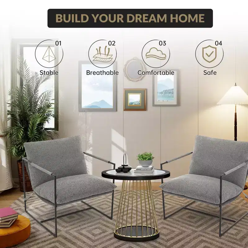 Sling Accent Chair with Metal Frame, Upholstered Living Room Chair with Foam Cushioning