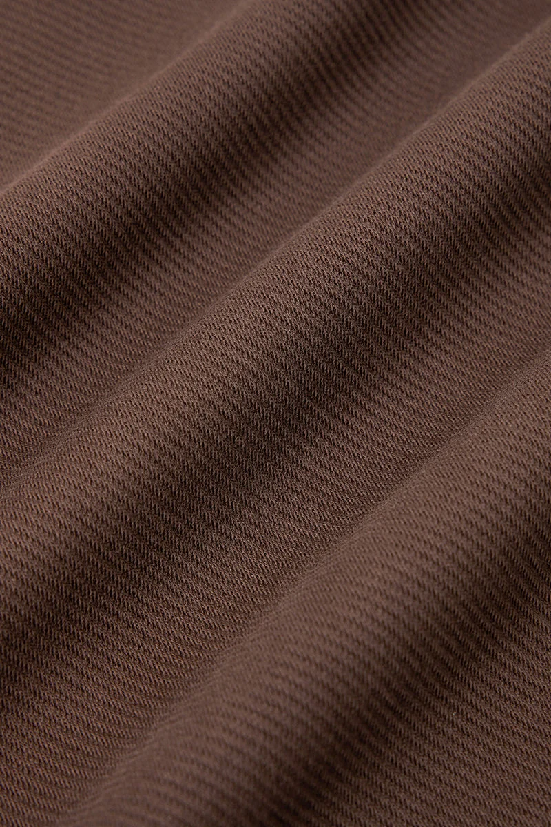 Jacquard Long Sleeve Polo – Brown