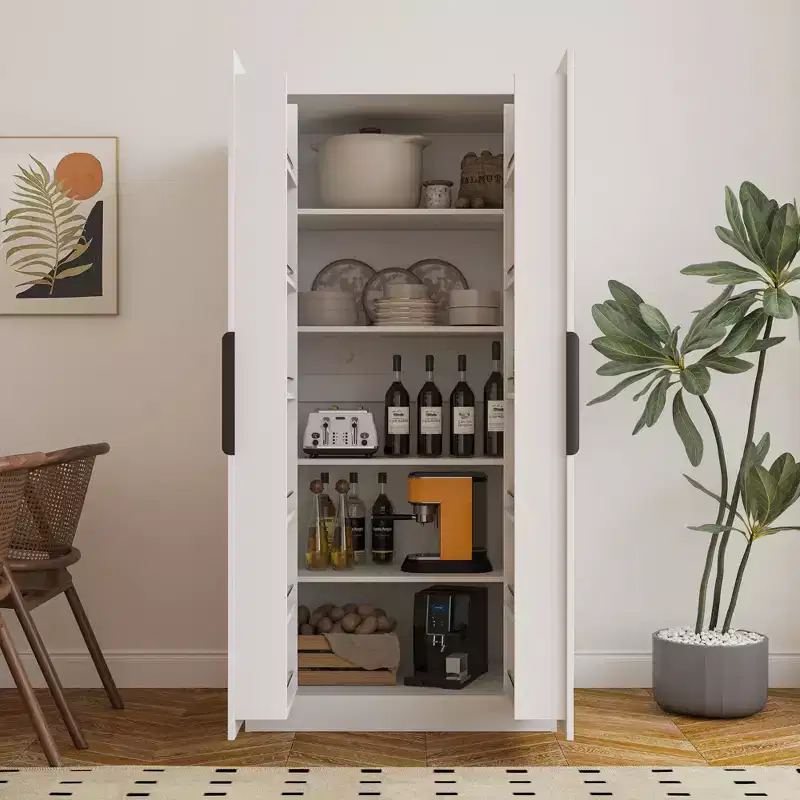 Okak Kitchen Buffet Cabinet with 6-Doors Multifunctional Sideboard Cabinet with 1-Open Shelves and 1-Drawer