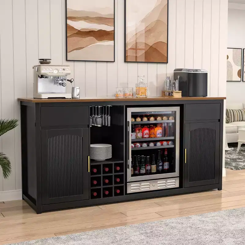 GDLF Extra Long Bar Cabinet with Fridge Space, Modern Wine Liquor Cabinet,78.7