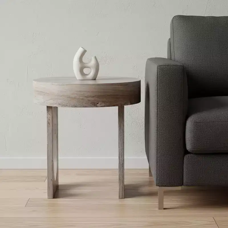 HomeRoots 20 Brown Manufactured Wood Round End Table
