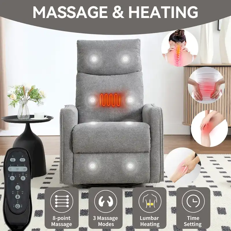 360 Swivel Rocker Recliner Chair with Massage and Lumbar Heating