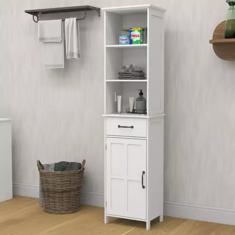 Helmsley Slim Bathroom Storage Cabinet with Adjustable Shelves and Drawer