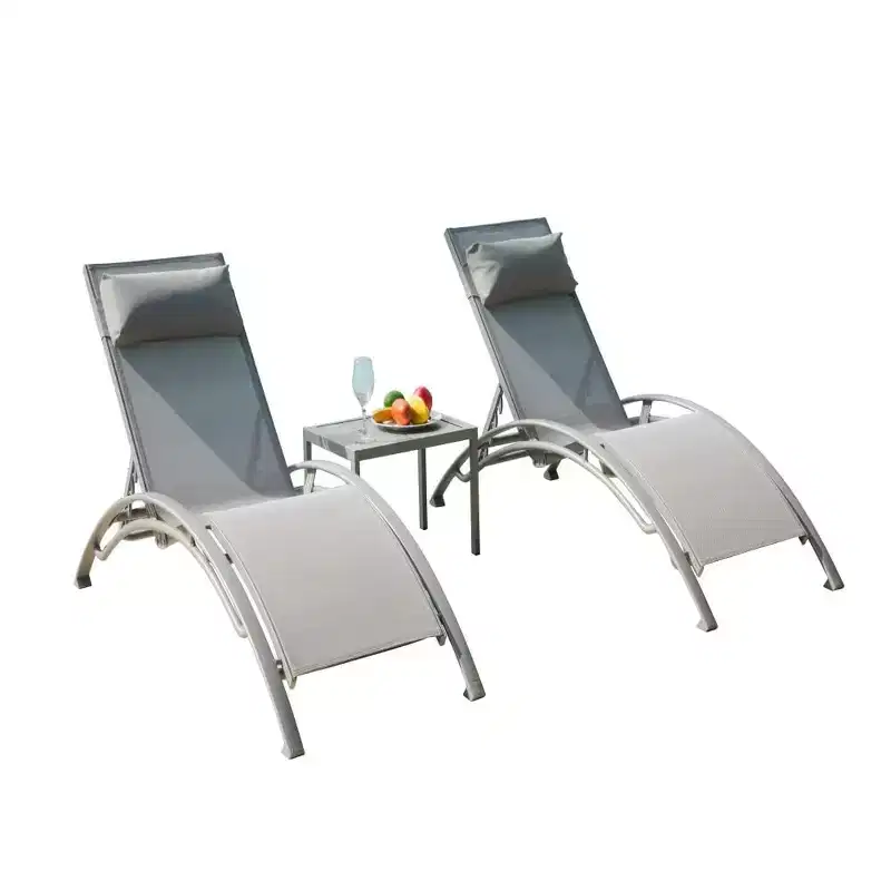 Outdoor Patio Chaise Lounge Chairs Table Set, Adjustable Aluminum Outdoor Chaise Lounge Chairs, All Weather Metal Side Table