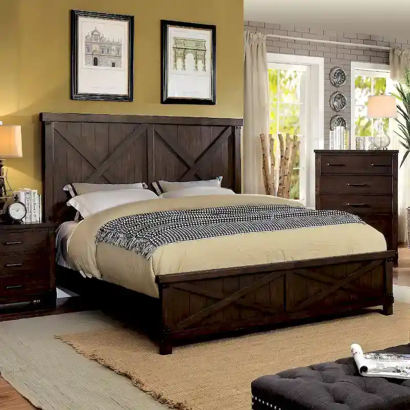 Farmhouse-Style Deep Walnut Bed