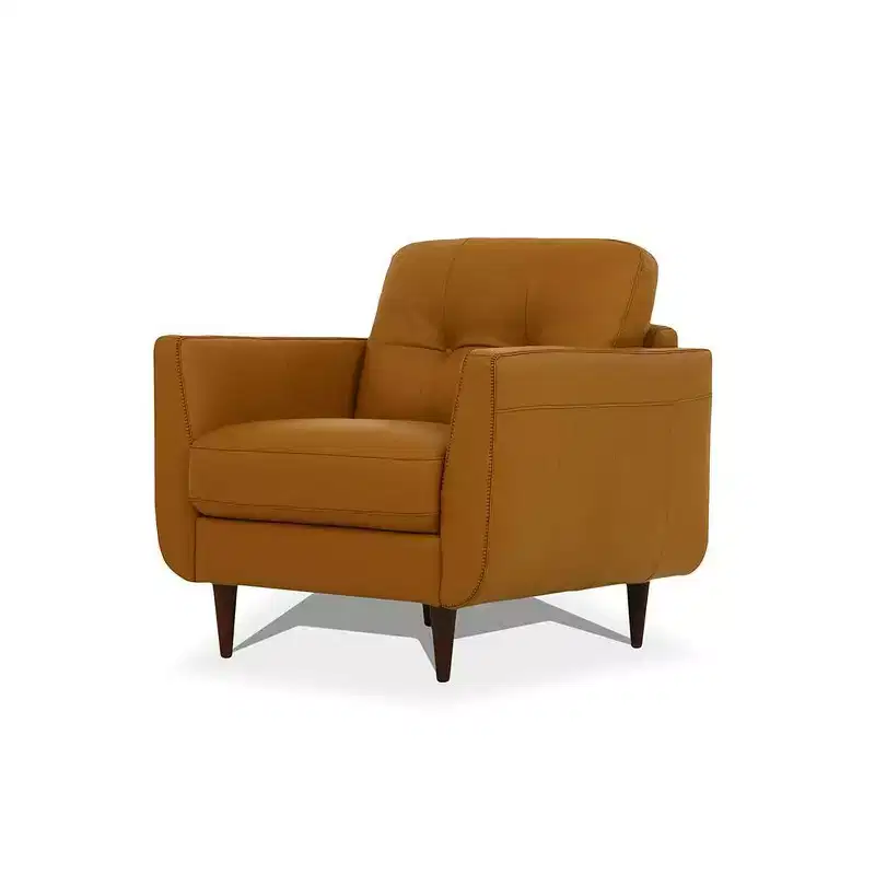 Camel Leather Accent Chair, Button-Tufted, Single Seat