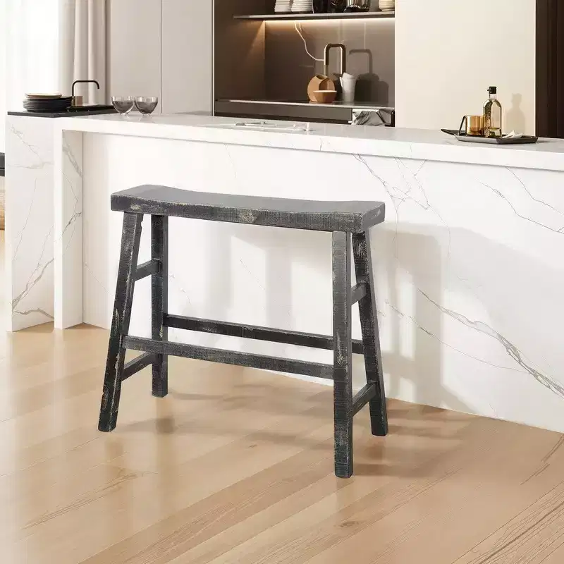 Royal Hampton 33 Wide Bar Height Bench | Trestle Legs with Footrests | Mahogany Wood