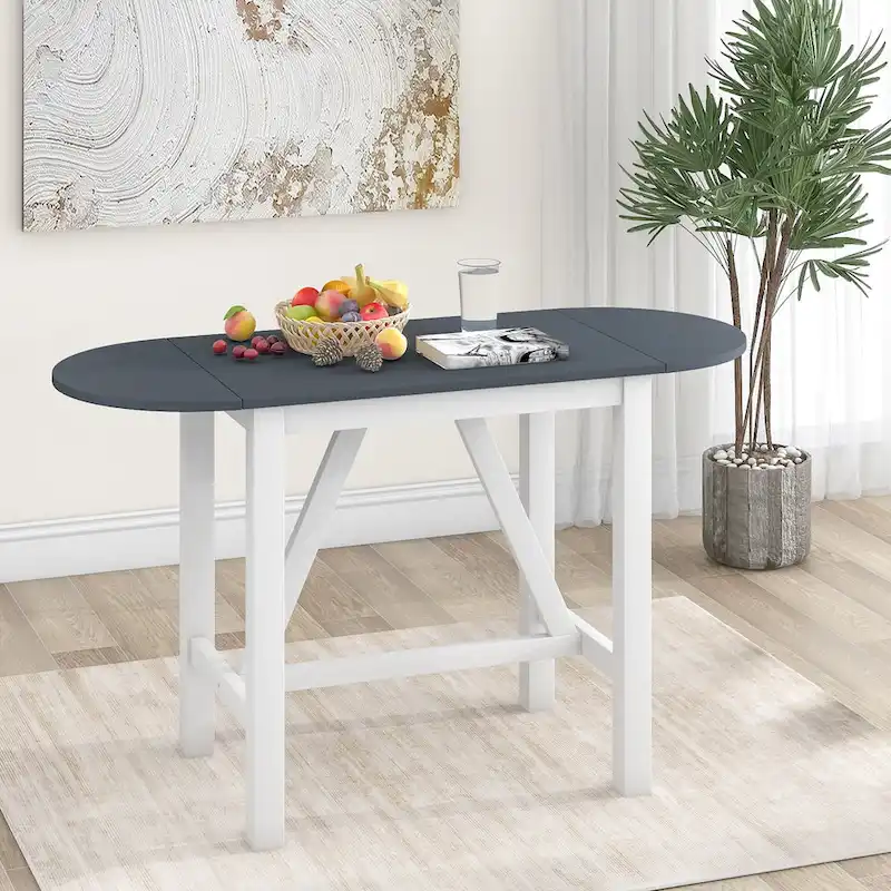 White 3-Piece Wooden Counter Height Dining Table Set with Drop Leaf Table & 2 Chairs
