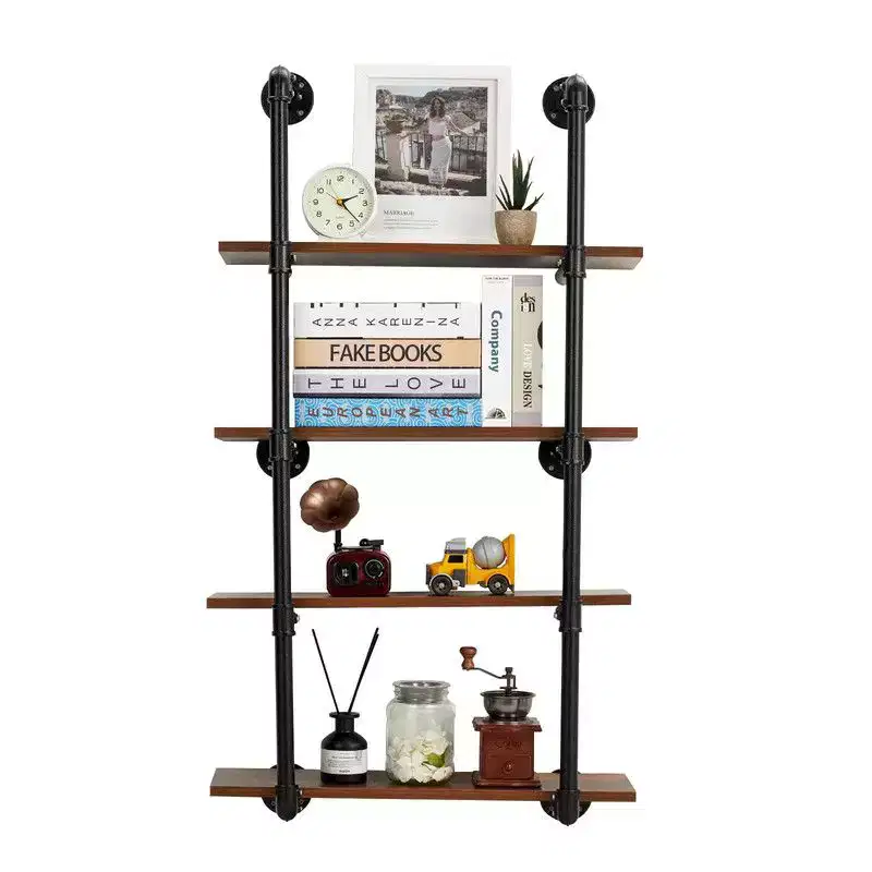 Industrial Pipe Shelving Wall Mounted, 30in Metal Floating Shelves, Steampunk Real Wood Book Shelves