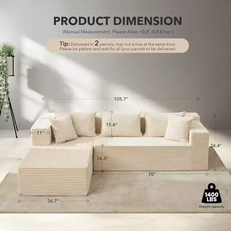 106-Inch L-Shaped Sectional Couch, Modern Modular Sofa with Chaise, Deep Seat Upholstered Furniture for Living Room